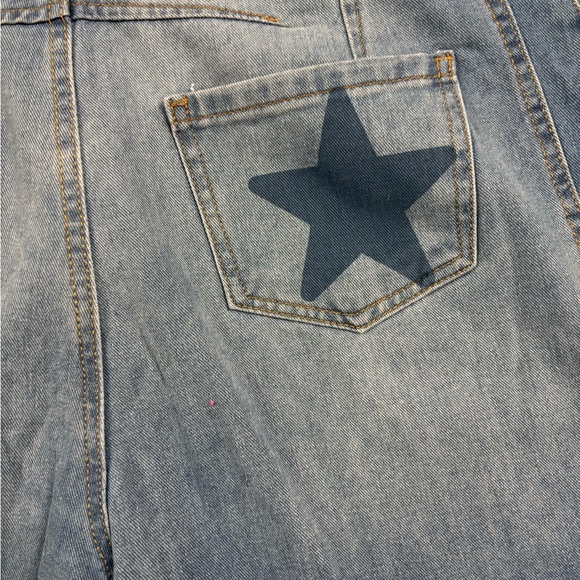 Y2K Style Star Print Barrel Jeans Women’s Medium Cropped Statement Denim - Picture 10 of 11